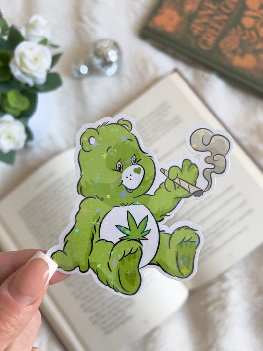 Stoner Care Bear Holographic Sparkling Sticker